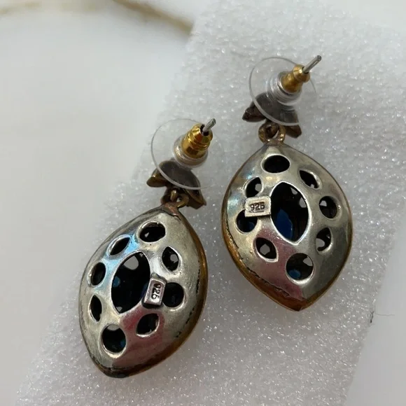 Gorgeous Sapphire & Crystal Sterling Silver Earrings—Excellent Condition!
